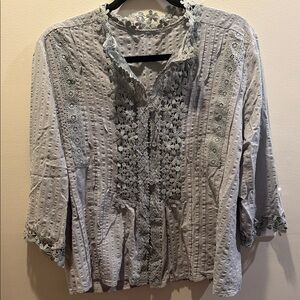 Lace-Trimmed Gray Blouse